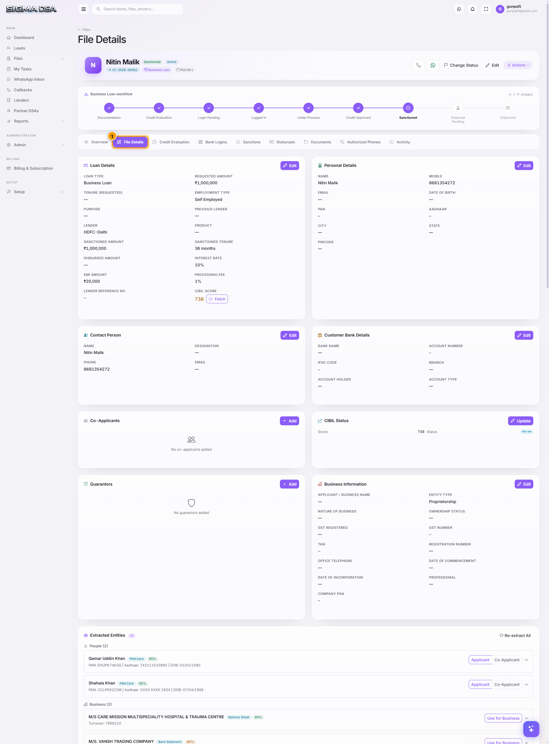 Annotated File Details tab with Loan Details and Personal Details cards labelled
