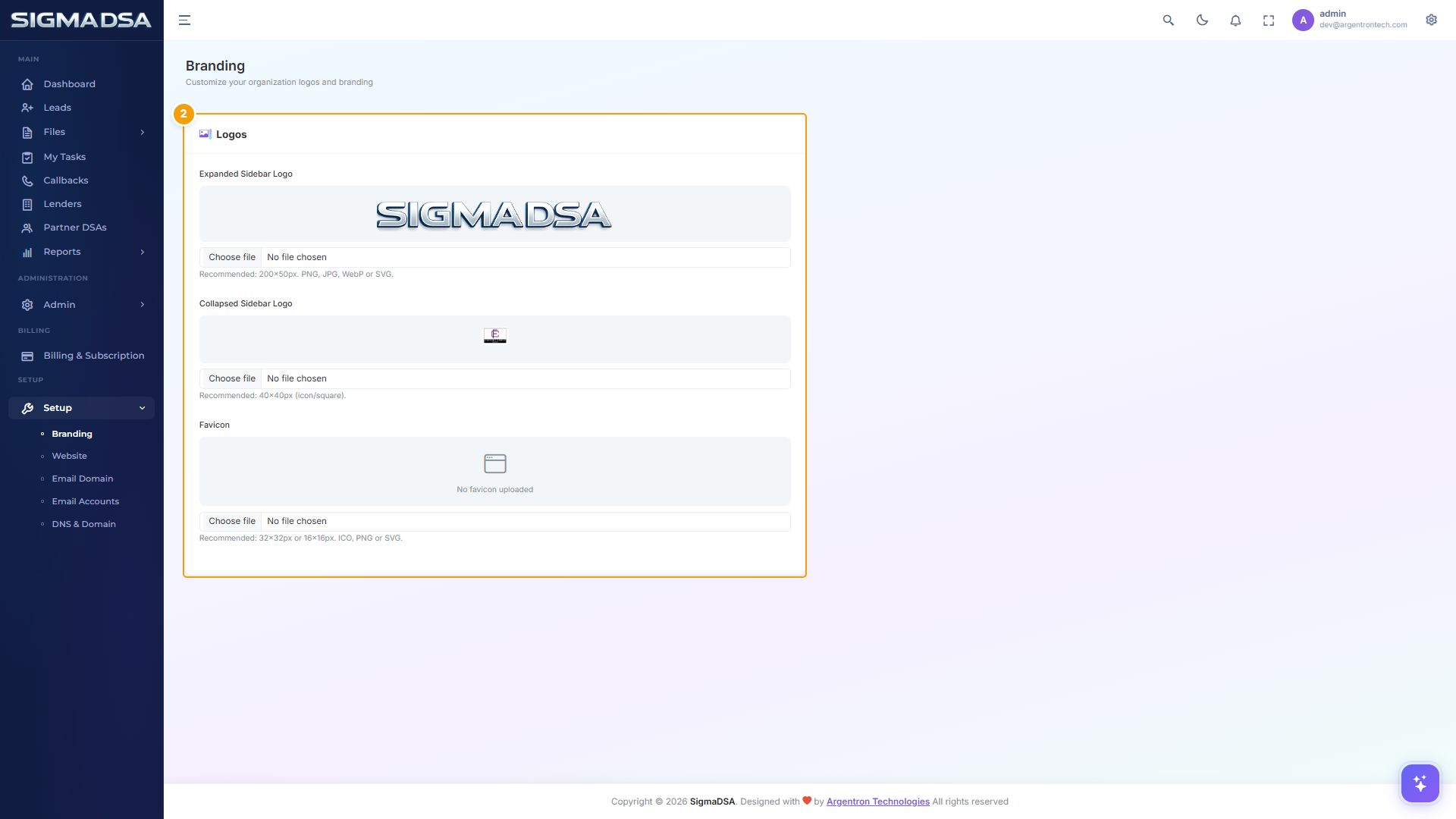 Branding page with the Logos card highlighted
